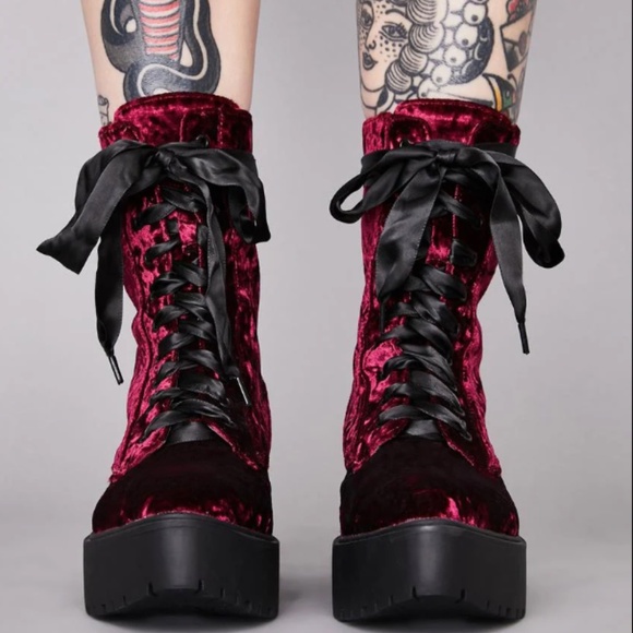 Green Velvet Sin Combat Boots Widow Dollskill size 11 Rare Gothic Goth Punk - Picture 4 of 4